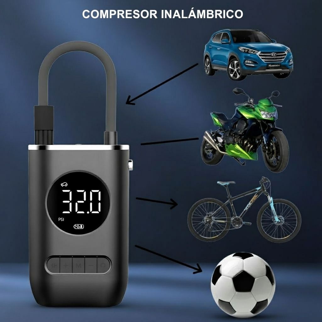 COMPRESOR INALÁMBRICO DIGITAL- ¡Infla tus neumáticos en segundos!