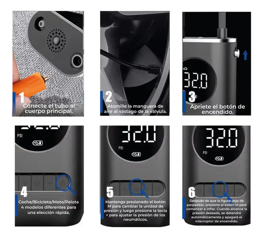 COMPRESOR INALÁMBRICO DIGITAL- ¡Infla tus neumáticos en segundos!