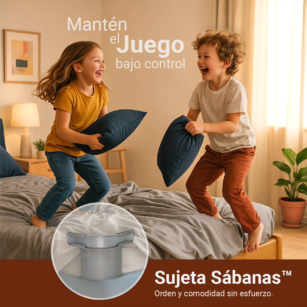 SUJETADOR DE SABANAS x 4und: “Cama Firme Toda la Noche"