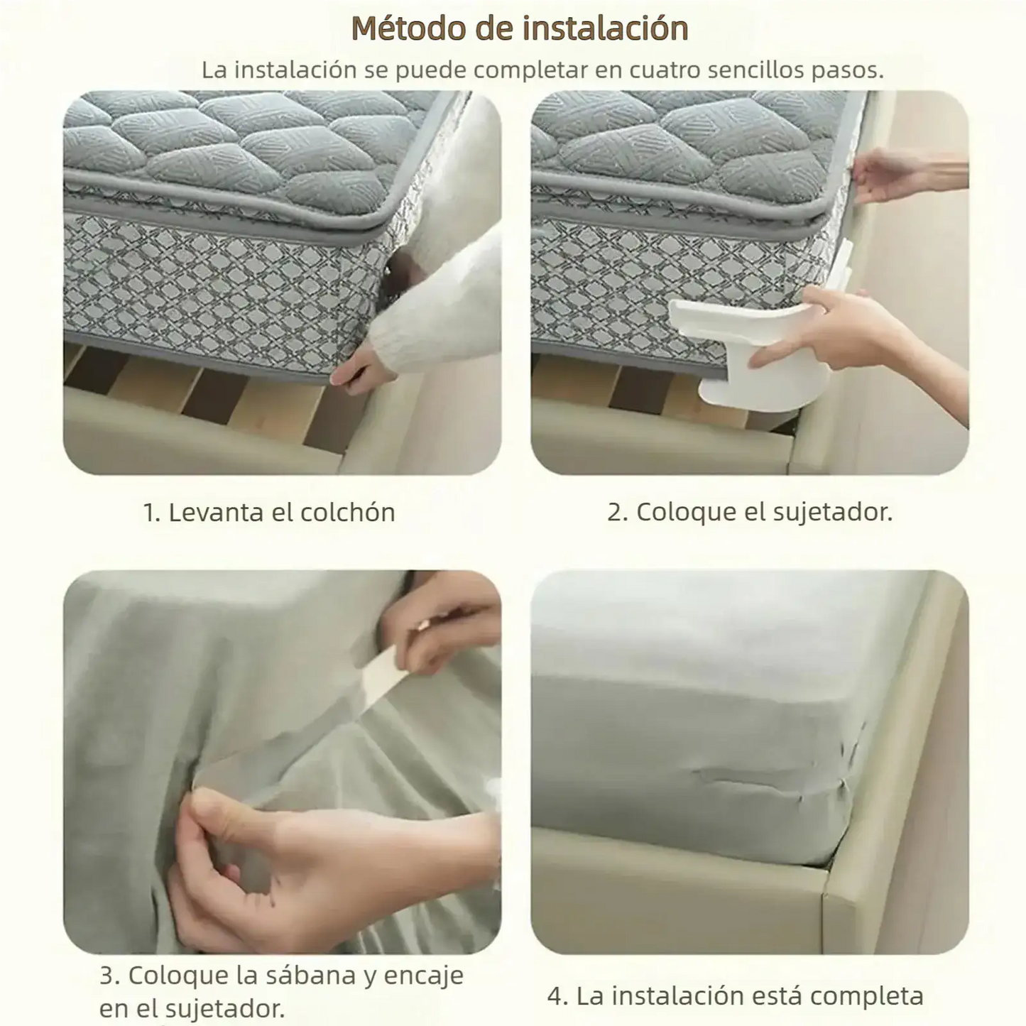 SUJETADOR DE SABANAS x 4und: “Cama Firme Toda la Noche"
