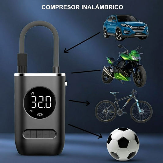 COMPRESOR INALÁMBRICO DIGITAL- ¡Infla tus neumáticos en segundos!